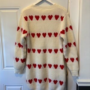 Cozy Heart Pattern Sweater - Cream and Red